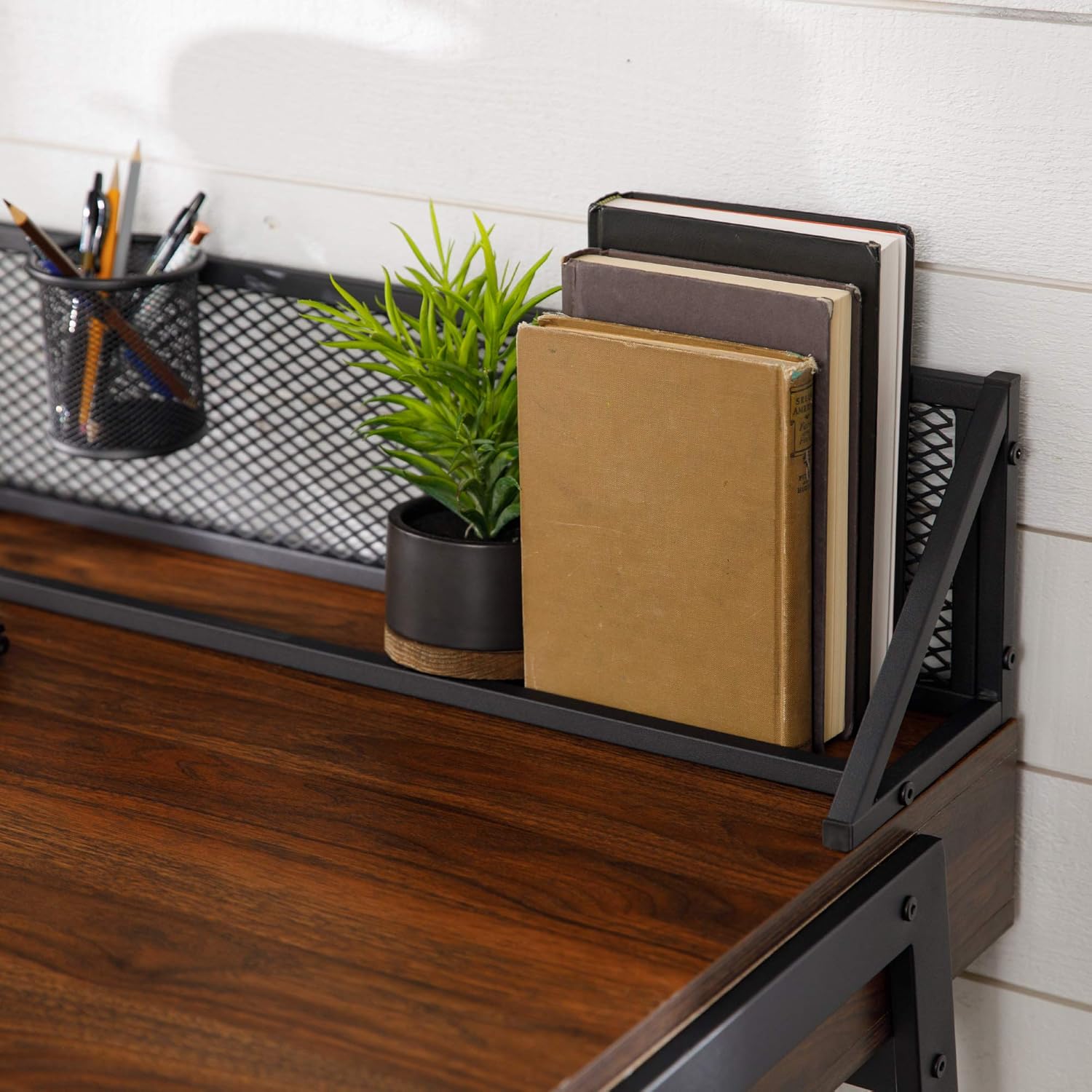 Walker Edison Furniture Company Industrial Mesh Wood Laptop Computer Writing Desk Home Office Workstation Small, 42 Inch, Dark Walnut: Furniture & Decor