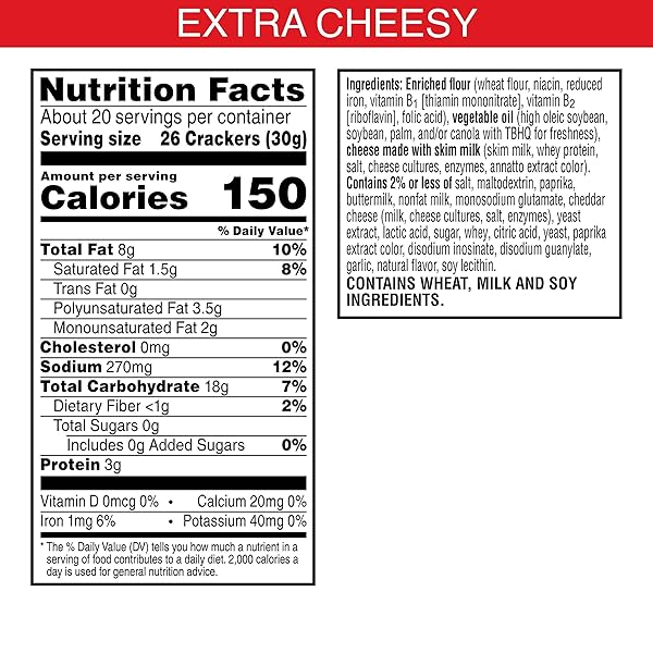 CHEEZ-IT CHEESE CRACKERS, BAKED SNACK CRACKERS, LUNCH SNACKS, FAMILY SIZE, EXTRA CHEESY, 21OZ BOX (1 BOX)