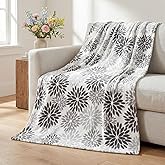 Horaldaily Black Grey Dahlia Pinnata Flannel Blanket Throw, Autumn Winter Floral Soft Fuzzy Plush Cozy Fleece Blankets for Couch Sofa Bed Lounging, Ideal Gifts for Kids Adults Self, 50x60