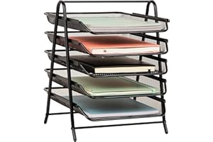 Mind Reader 5-Tier Paper Tray Organizer, Vertical Desktop File Storage Rack, Office, Metal Mesh, Black