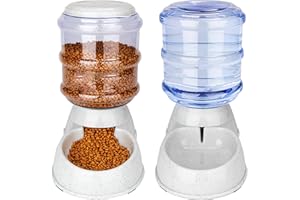 Old Tjikko Automatic Feeder and Water Dispenser in Set,Gravity Food Feeder and Waterer with Pet Food Mat,Large, 3 Gallonx 2, Gray (Water and Food Dispenser Set)