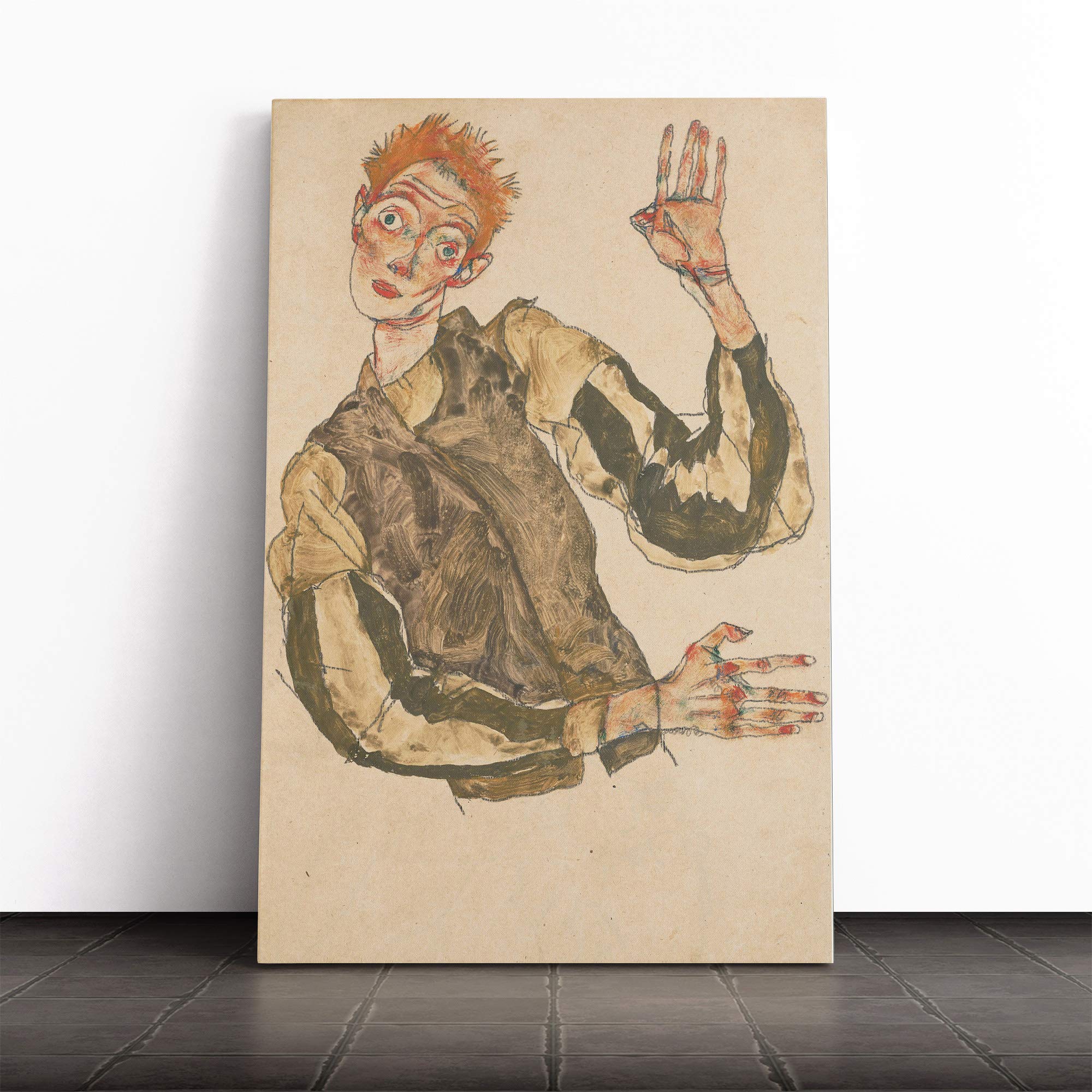 Egon Schiele Self Portrait (8) Canvas Print | Gallery Wrapped 30mm Frame Wall Art | 20x14 inches | Ready to Hang | Modern People Picture | Living Room Bedroom Lounge Office