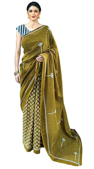 Nikhilam Hand Block Print Jaipuri Cotton Mulmul Saree with Blouse Piece for Women