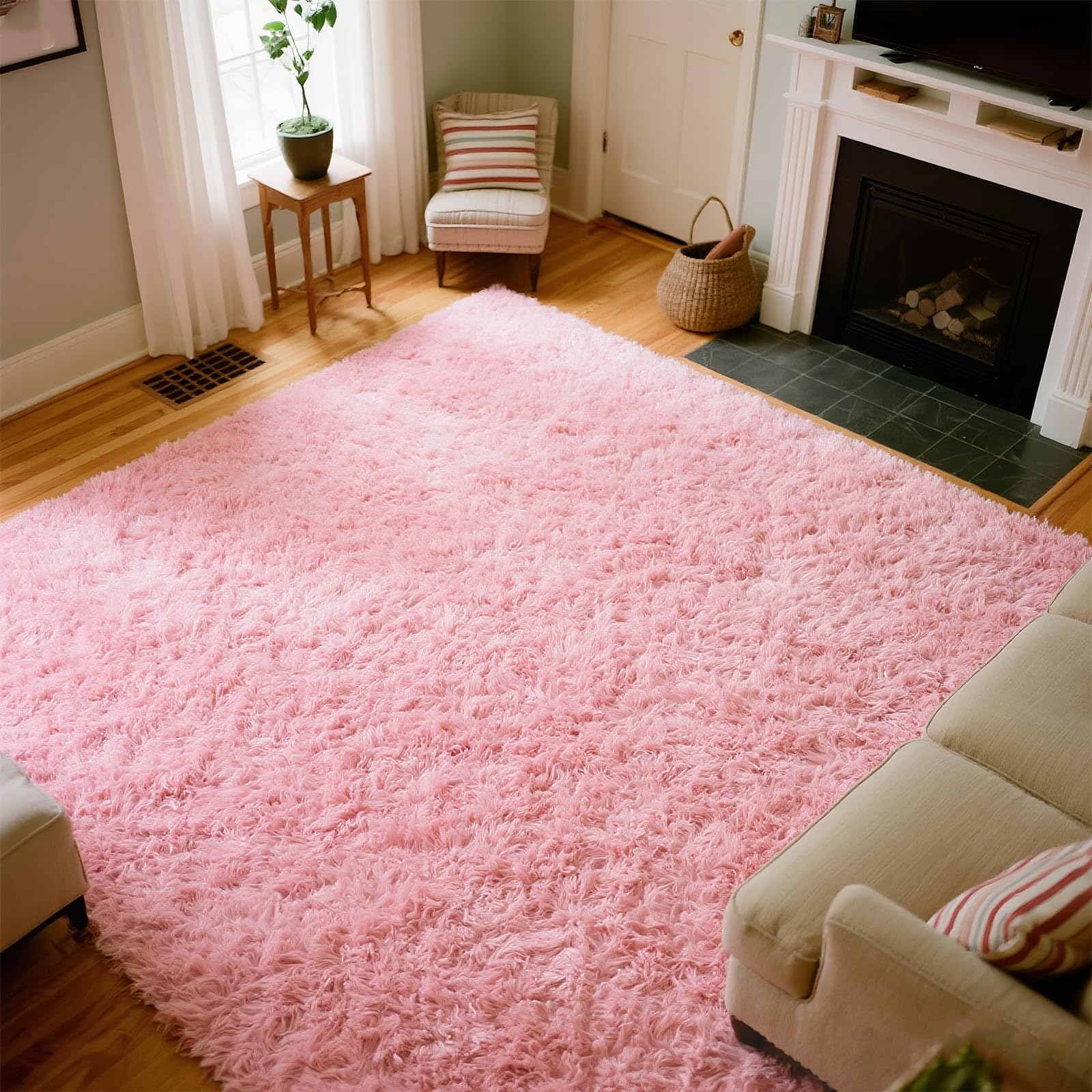 Photo 1 of ***FACTORY SEALED***Pink Area Rugs for Girls Bedroom, 8x10 Fluffy Fuzzy Shaggy Carpet for Kids Playroom Nursery Living Room, Thick Soft Plush Mat for Kids Baby Boys Teen Dorm Home Decor Aesthetic