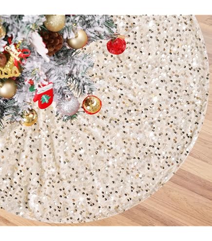 Starfish Seashell Beach Themed Christmas Tree Skirt – 48 Inch Round Mat For Holiday Decor