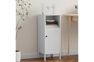 Bathroom Storage Cabinet, Small Wooden Storage Cabinet with Door and Open Shelf, Floor Cabinet with LED Strip for Bathroom, H