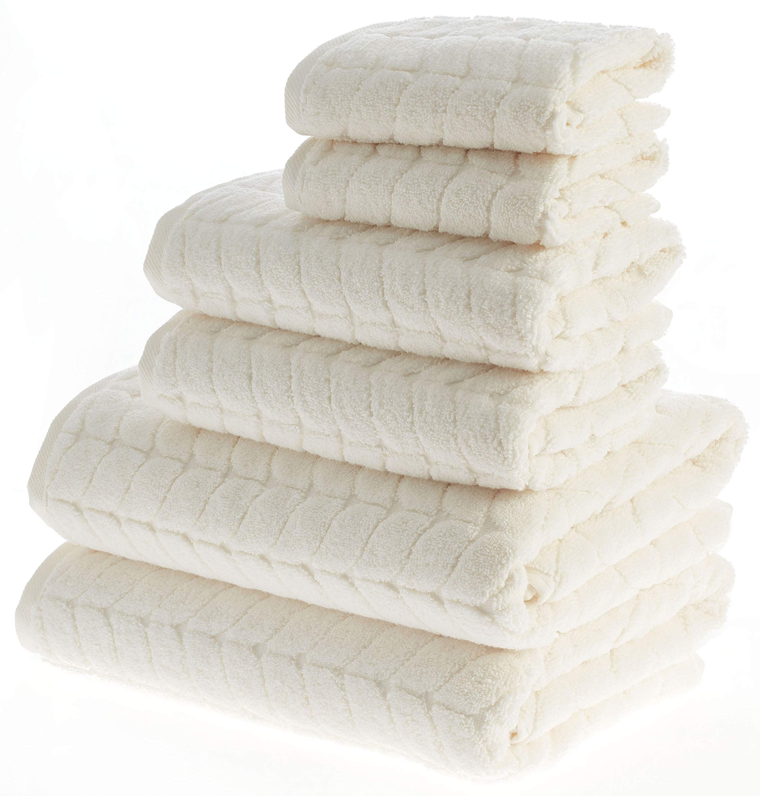 BAGNO MILANO Turkish Cotton Bath Towels, Hand Towels - Soft Plush Jacquard Collection Luxury Towels Set (Cream, 6 pcs Towel Set)