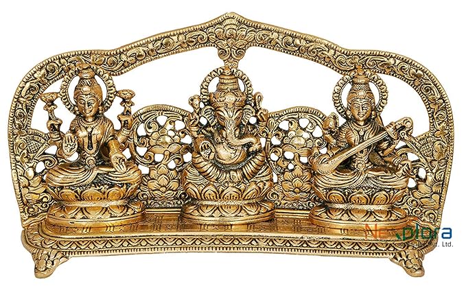 Nexplora Industries Laxmi Ganesh Saraswati Idol Showpiece Metal Statue (Gold)