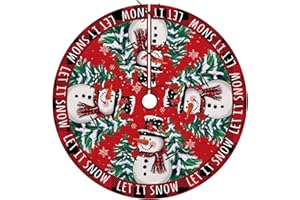 Fzbali Snowman Christmas Tree Skirt, 48 Inches Lace-up Snowflake Cardinal Red Xmas Tree Skirt, Let It Snow Winter Holiday Party Indoor Decoration Home Decor