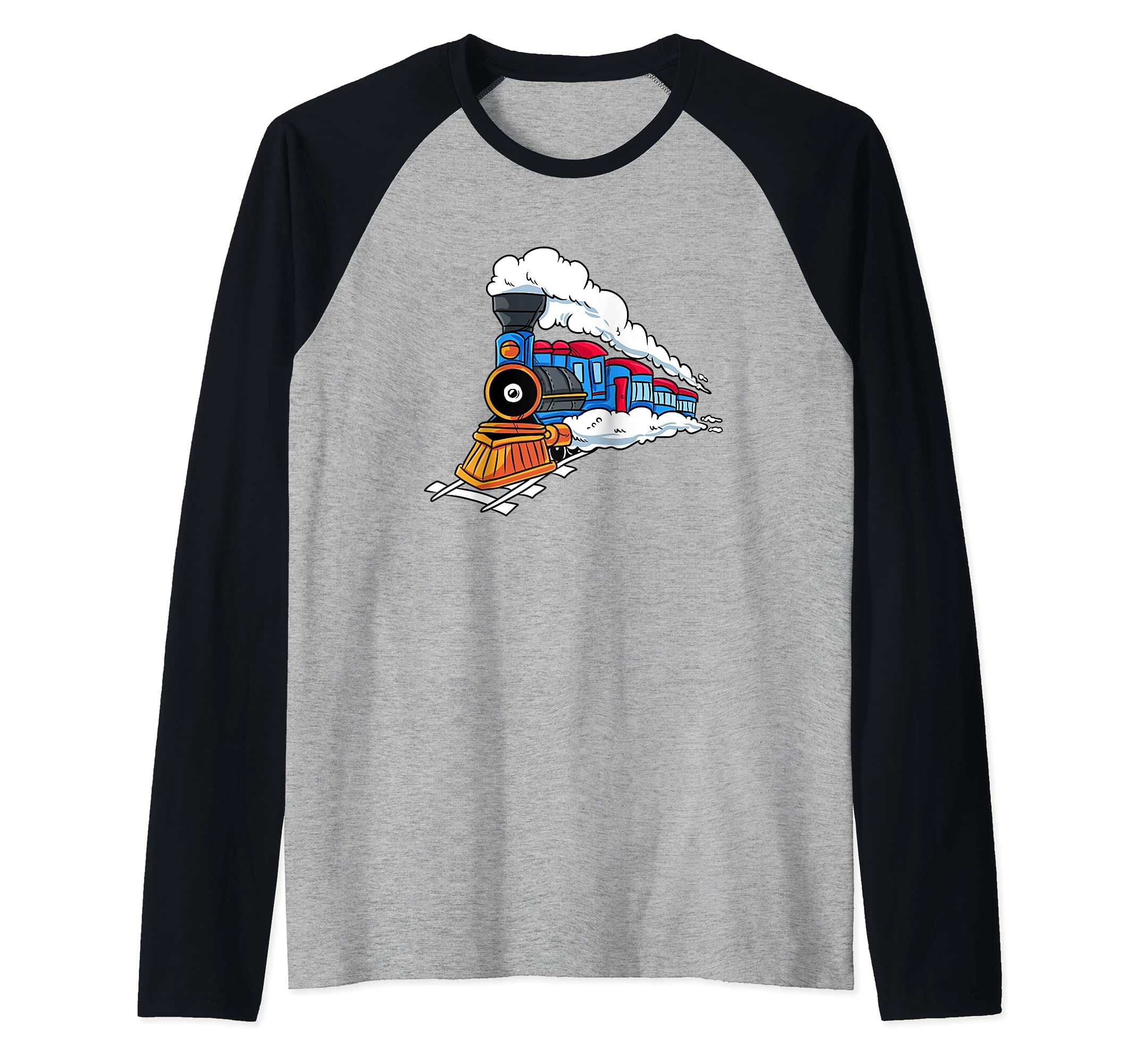 Steam Locomotive Train Gift for Kids Railroad Conductor Raglan Baseball Tee