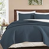 WRENSONGE Queen Quilt-3 Pieces Lightweight Navy Blue Bedspreads Queen Size Quilt Bedding Set for All Season, Soft Summer Coverlet with 2 Pillow Shams Suitable for Bed & Couch