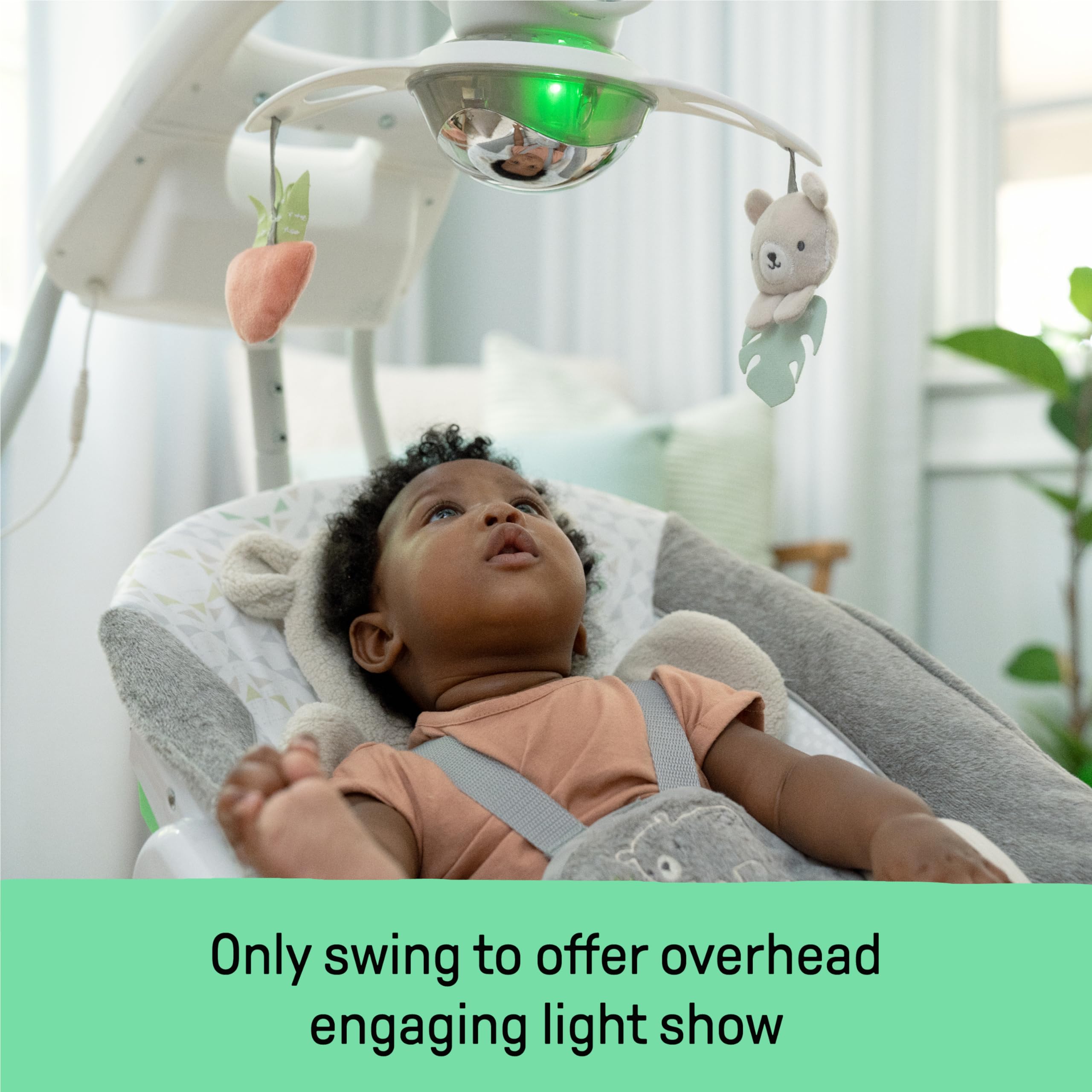 Ingenuity InLighten Soothing Swing & Rocker - Vibrating Swivel Infant Seat, Soothing Sounds, Lights - Nate