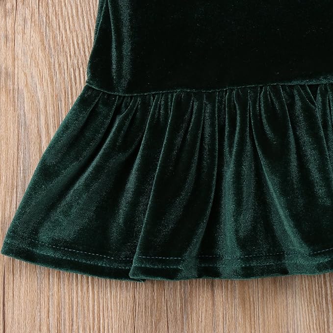 Canis Kids Baby Girls Vintage Style Half Sleeve Velvet Swing Dress Topskirt Outfit Set