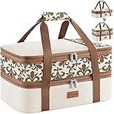 Lifewit Insulated Double Decker Casserole Carrier, Expandable Lasagna Lugger Tote Bag for Hot or Cold Food, Fits 9" x 13" Baking Dish for Potluck Parties, Picnic and Cookouts, Cream-Flowers