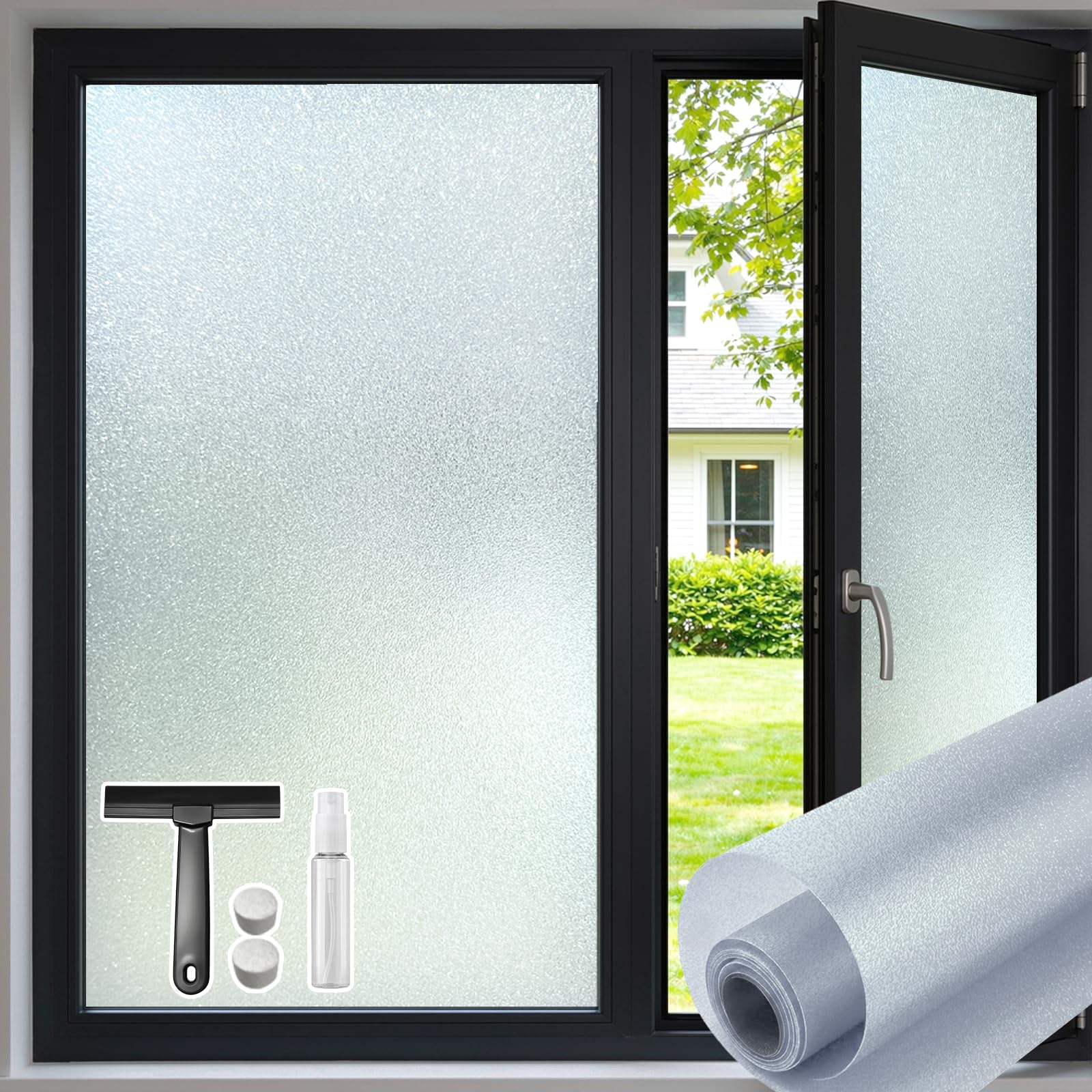 Qualsen Window Film Privacy Film for Glass Windows Sparkling Frosted Window Films Non Adhesive Static Cling Anti UV Opaque Decorative Windows Frosting Films for Home Office Bathroom, 90x300cm
