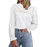 Simplee Womens Eyelet Long Sleeve Tops Crochet Boho Lace Blouses for Women Dressy Casual Work Fall Trendy Shirts