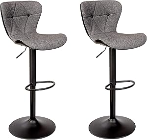 Halter Modern Adjustable Height Bar Stool with Backrest and Footrest, Counter Height Swivel Stool, Gray and Black, Set of 2