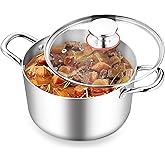 TeamFar 8 Quart Stock Pot, Stainless Steel Tri-ply Stockpot Pasta Cooking Pot with Glass Lid, for Induction Electric Gas Ceramic Stoves, Toxic Free & Heavy Duty, Double Handles & Dishwasher Safe