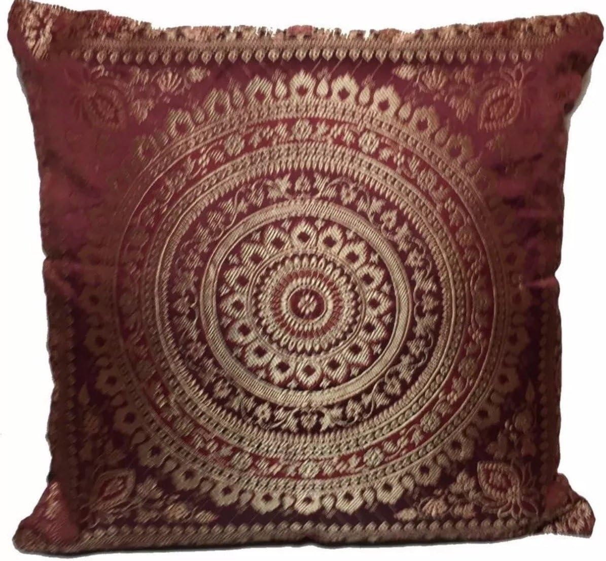Original Kikan Indian patchwork mandala sari ethnic silk Banarsi cushion covers mandala 16"x16" (Maroon)