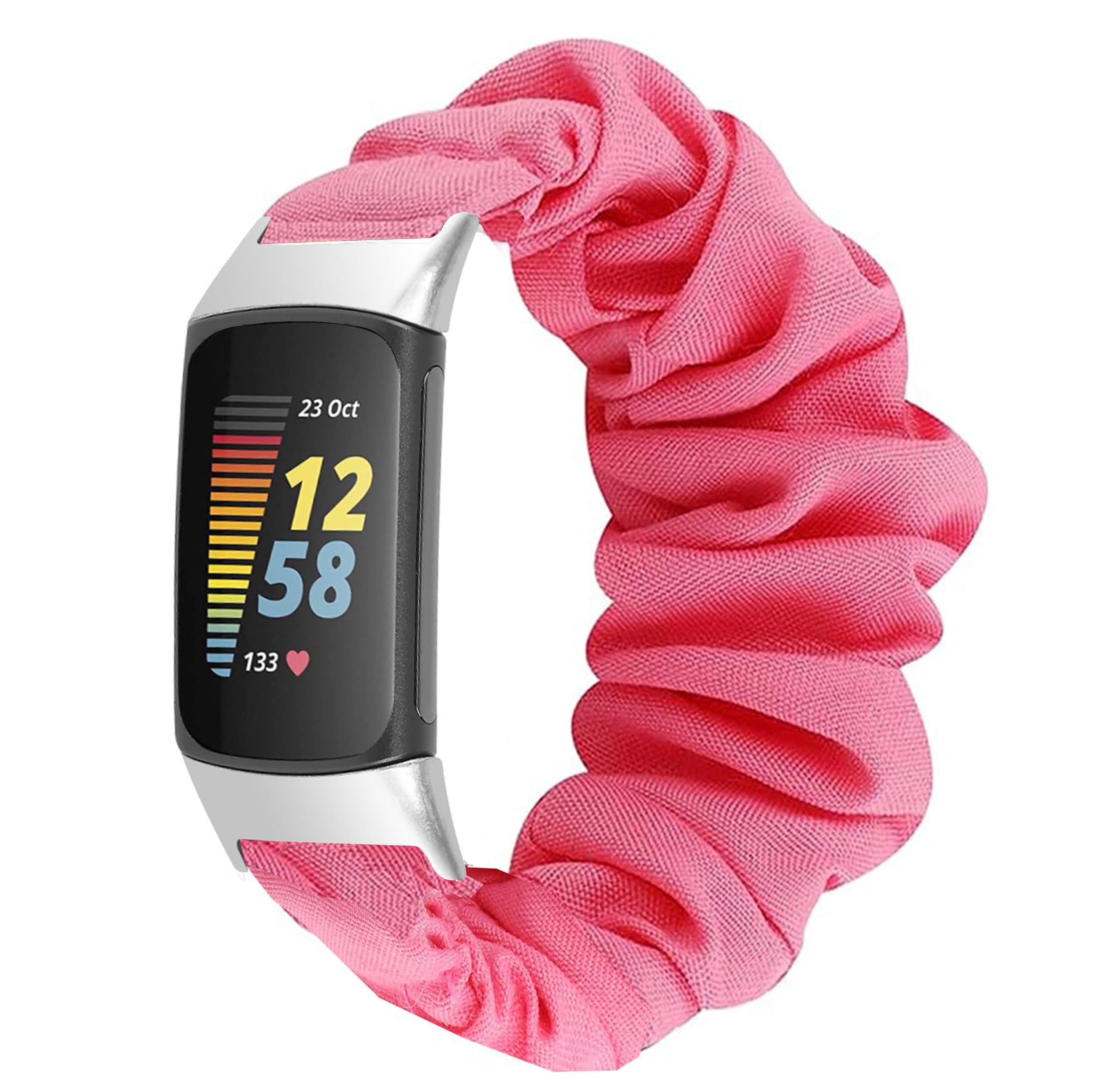Blueshaweu Compatible for Fitbit Charge 6 Band, Fabric Elastic Scrunchie Elastic Women Cute Replacement Straps Compatible for Fitbit Charge 6/Charge 5 Advanced Fitness & Health Tracker (Pink)