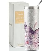 Onebttl Purple Butterfly Gifts for Butterfly Lovers for Women & Girls, 20oz/590ml Stainless Steel Tumbler with Lid, Perfect for Birthday, Christmas, Mother's Day - Flower