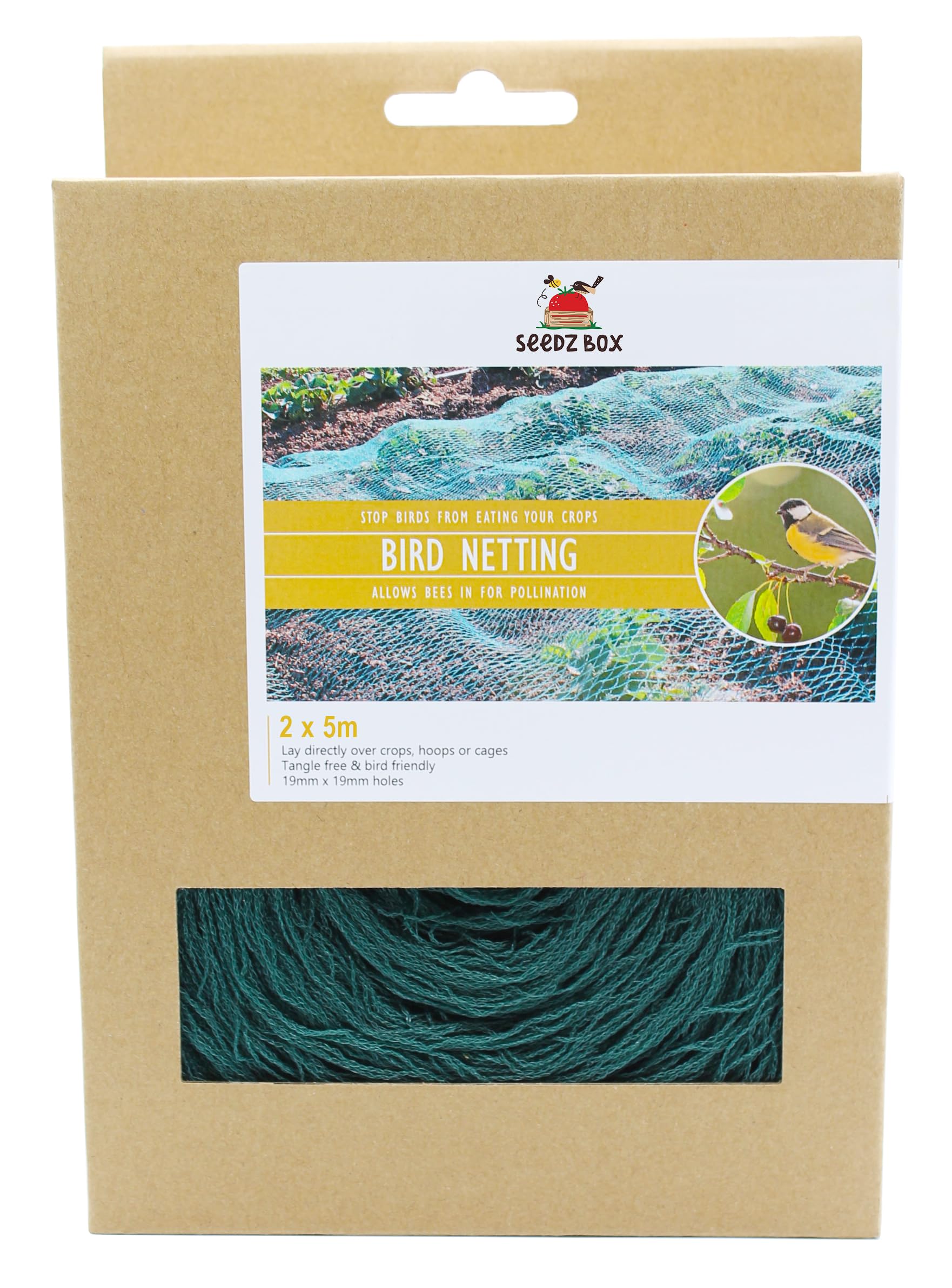 Garden Netting For Vegetables Plants Fruit Trees Flowers - 2m x 5m - 10 Sq M - Mesh Size 19mm - Bee Friendly - Keeps Out Squirrels Birds Cats Foxes & Dogs - Protects Ponds From Leaves - Seedzbox