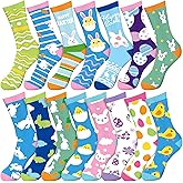 Silkfly 15 Pairs Women's Crew Socks Easter Day Fashion Cotton Stretch Socks Bulk for Women Girl Gifts, Size 9 to 11, 15 Styles