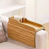 GENVO Bamboo Couch Cup Holder – Anti-Slip Sofa Arm Tray, Natural Bamboo Couch Armrest Table for Drinks, Snacks, Remote & Phone – Durable & Portable Sofa Tray for Living Room