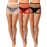 Geyoga 3 Pcs Fishnet Shorts Women's Bike See Through Mesh Shorts High Waisted Slip Elastic Yoga Fishnet