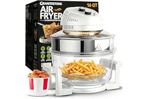 Granitestone 16 Qt Glass Air Fryer Oven Non Toxic, Oil-Less Air Fryer, 16 Quart, 1300W with Built in Timer, Self Clean Functi