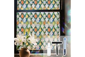 Lattice Stained Glass Window Film Static Cling with Tools - 17.5 x 78.7 Inch(45 x 200cm) Non-Adhesive Privacy Decorative Rain