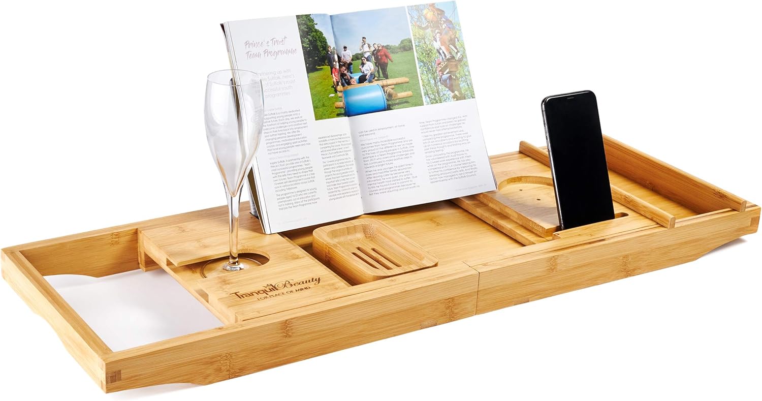 BATH CADDY Natural Sustainable Bamboo Bath Board By Tranquil Beauty