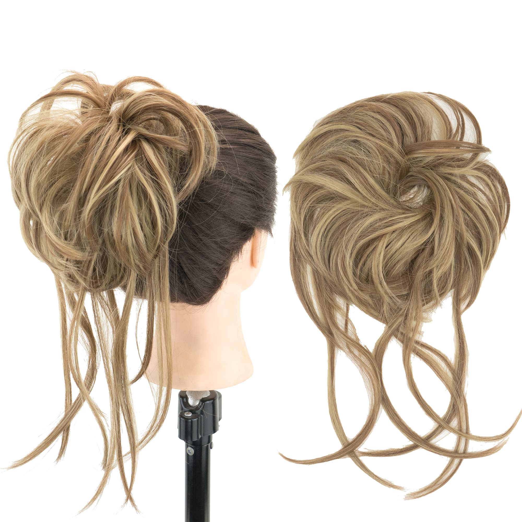 IMISSU 2PCS Messy Hair Bun Piece Updo Long Scrunchies Wrap Ponytail Extension Wavy Hairpieces Chignon Headband (2PCS Brown Light Copper)