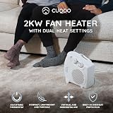 CUQOO 2KW Fan Heater with 2 Heat Settings and Cool Function Upright Electric view 2