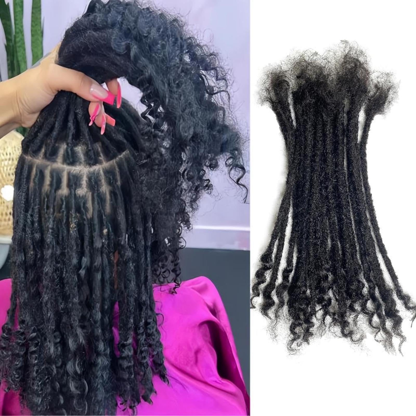 Photo 1 of 100% Real Human Hair 0.2cm Width 8 Inch Loc extensions Human Hair with Curly Ends 30 Strands per pack Full Handmade Dreadlock Extensions Can be dyed and bleached for Men Women Kids (8 Inch-30)
