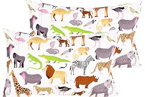 J-pinno Jungle Animals Leopard Ostrich Crocodile Snake Cute Cartoon 2 Pcs Pillowcase Standard 100% Natural Cotton 20" X 30" for Kids Toddler Boys Girls Bedding Decoration