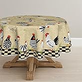 Horaldaily Rooster Rustic Country Tablecloth 70×70 Inch Round, Rooster Flax Washable Seasonal Table Cover for Party Picnic Dinner Decor