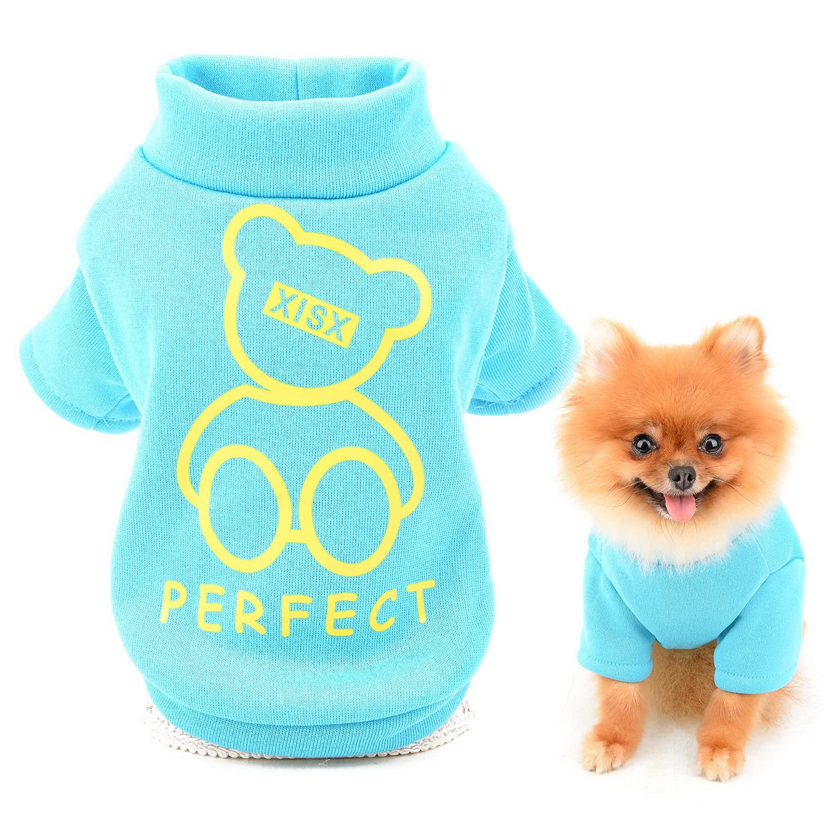 SMALLLEE_LUCKY_STORE Cute Cartoon Puppy Fleece Sweatshirt Pullover Jumper Sweater for Small Medium Dogs Cat Boy Girl Yorkie Chihuahua Kitten Warm Autumn Winter Clothes,Blue,M