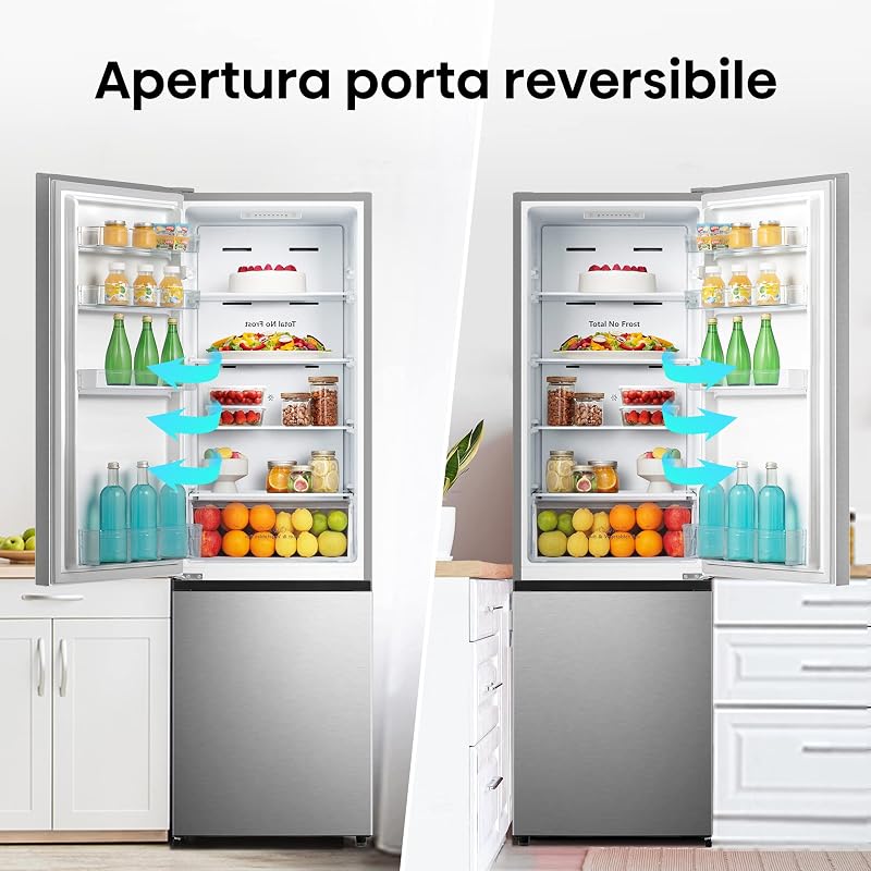 RB329N4ACE Frigorifero Combinato a libera installazione, Total No frost con ventilazione multiflow, Inox Look, Altezza 180 cm, capacità netta 255 L