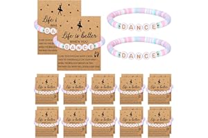 Liliaafar 24 Sets Dance Gifts Bulk Include Pink Blue Polymer Clay Beaded Bracelet with Greeting Card Dancer Party Favors Team