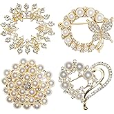 4Pcs Pearl Brooches and Pins for Women Crystal Brooches Gold Brooch Pin Crystal Flower Floral Rhinestone Brooch Pins Jewelry for Wedding Christmas Appreciation Ceremony Clothes Decor Bouquets Decor