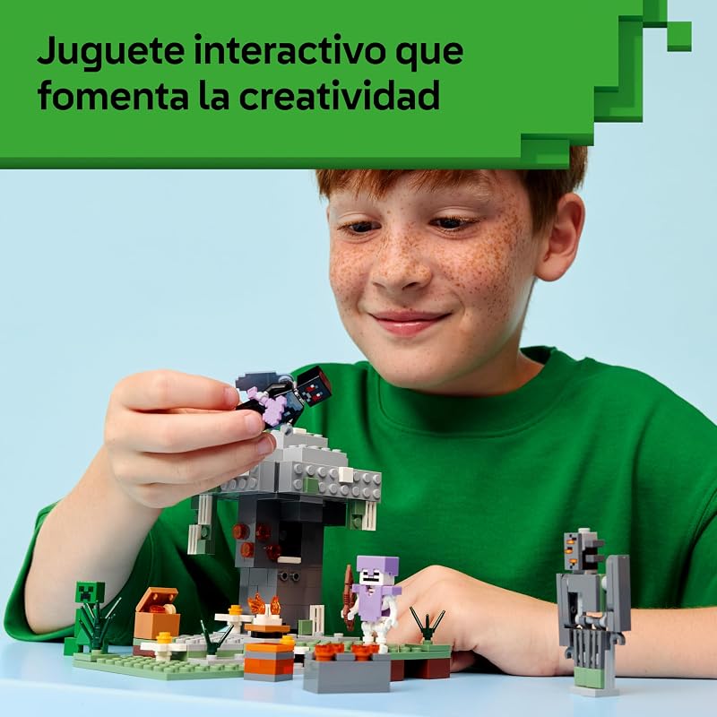 Minecraft The Pale Garden - Miniatura do Bioma com Crackle e Minifigura do Homem-Mariposa - Figuras Creeper e Esqueleto - Presente para Gamer para Rapazes e Raparigas 7+ Anos - 21586