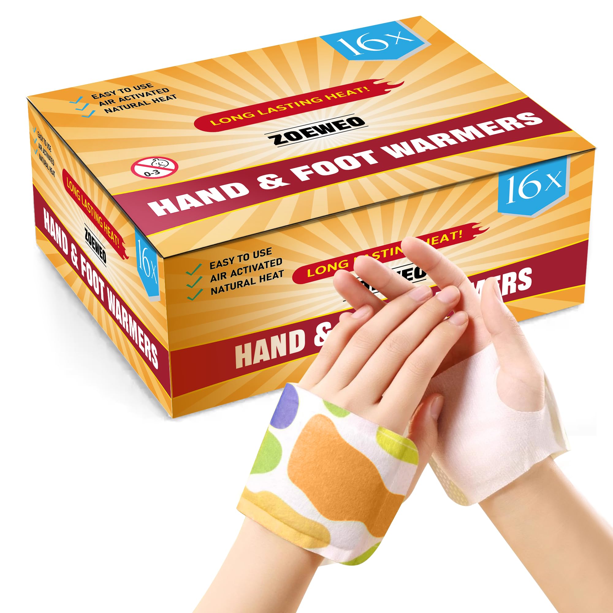 ZOEWEO Hand Warmers, Disposable Hand&Foot Super Warms, Long Lasting Safe Natural Odorless Air Activated Warmers - Up to 6 Hours of Heat - 16 Pair/32 Pieces, Fast Heating for Hiking, Outdoor, Skiing