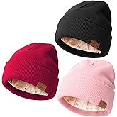 DRESHOW Womens Satin Lined Beanie Warm Winter Beanies Hat Silk Beanie Caps Cuffed Hat Soft Unisex Solid Skull Cap