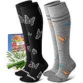 Lalapapa Bamboo Viscose Compression Socks for Women Men 2 Pairs 15-20mmHg Knee High Compression Socks Travel Nurse