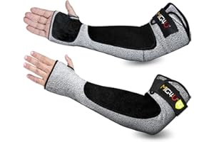 MIG4U Cut Resistant Sleeves with Leather Patches, Arm Safety Protection for Men and Women Thin Skin, Anti Puncture Level 5 Protective Arm Sleeve in Gardening, Farm, Welding, 18''