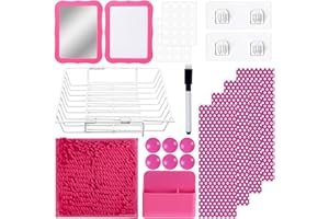 fethwoin 22 Pcs Locker Decorations for Girls, Back to School Locker Accessories Set: Adjustable Shelf, Wallpaper, Magnetic Whiteboard & Mirror, Marker & Rug - Perfect for Girls' First Day