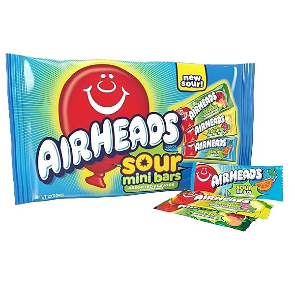 AIRHEADS MINI SOURS CANDY BARS, SOUR WATERMELON PUNCH, BLUE BLAST, AND LEMON BERRY SQUEEZE 12OZ VARIETY BAG