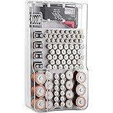 Patravious Battery Organizer Storage Box with Tester, Clear Lid Battery Organizer Storage Case, Holder Battery Carrying Case（