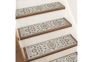 BEQHAUSE Stair Treads for Wooden Steps Non-Slip Machine Washable Carpet Stair Treads 8"X30" Soft Indoor Stair Rug Runner for Kids Elders and Pets, 100% Polyester, TPE Backing, 15pcs, Brown/Grey